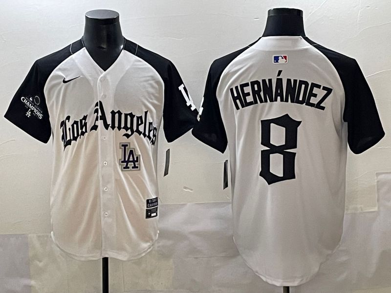 Men 2025 Los Angeles Dodgers #8 Hernandez White black Five generations Joint Name Nike MLB Jersey style 52614->los angeles dodgers->MLB Jersey